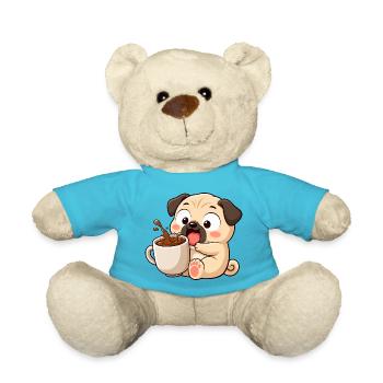 Cute Pug Coffee Coffee Lover Cartoon Funny - Teddy Bear - atoll blue - Front