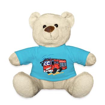 Comic Feuerwehr mit Augen - Teddy - Atollblau - Vorne