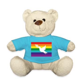 Weiße Taube auf LGBTQ Flagge Pride Flag - Teddy - Atollblau - Vorne
