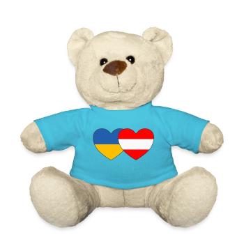 Ukraine Austria Flag Heart - Teddy Bear - atoll blue - Front