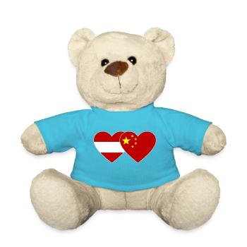 Austria China Flag Heart - Teddy Bear - atoll blue - Front