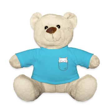 Chat mignon assis dans une poche - Nounours - bleu outremer - Devant