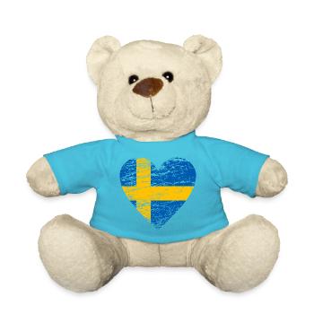 Sweden flag vintage heart used look travel - Teddy Bear - atoll blue - Front