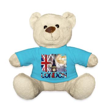 London England UK Flagge Big Ben Tower Bridge - Teddy - Atollblau - Vorne