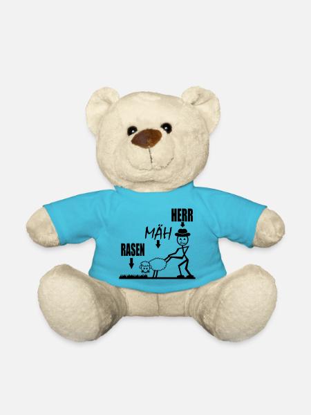 Hobbygärtner mäht Rasen Rasen Mäh Herr Rasenmäher - Teddy - Atollblau