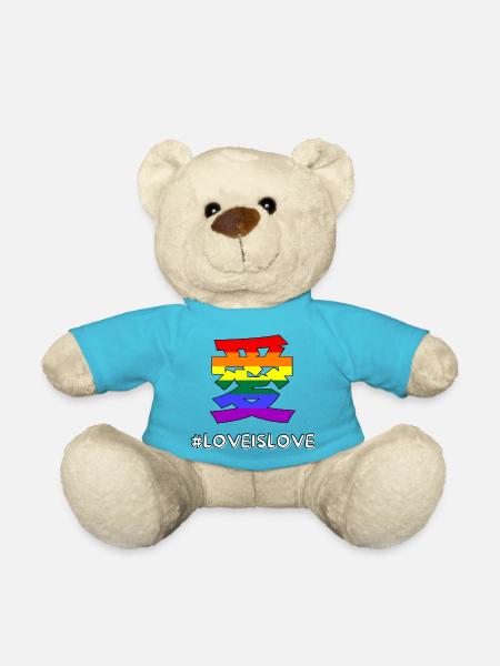 Gay Pride Love in Chinese and Kanji Rainbow Flag - Teddy Bear - atoll blue