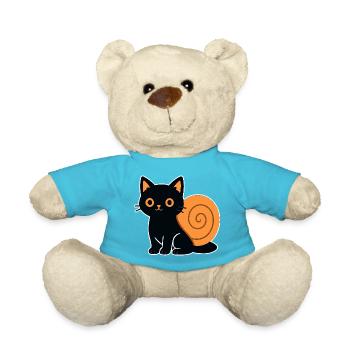 Cat silhouette in orange - Teddy Bear - atoll blue - Front
