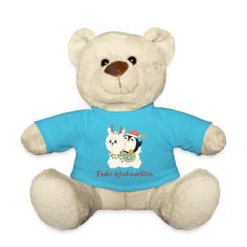 Merry Christmas wishes alpaca and penguin - Teddy Bear - atoll blue - Front