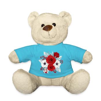 Bouquet rouge et blanc florale - Nounours - bleu outremer - Devant