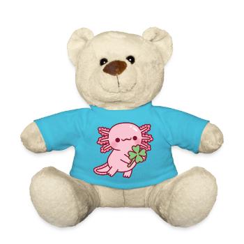 Mignon axolotl avec trèfle porte-bonheur à quatre feuilles - Nounours - bleu outremer - Devant