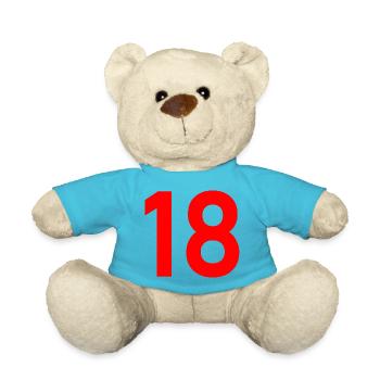 18. 18 JAHRE ALT. 18-JÄHRIGES JUBILÄUM. 18. GEBURTSTAG. - Teddy - Atollblau - Vorne