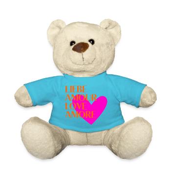 Liebe auf 4 Sprachen | Herz Statement Design - Teddy - Atollblau - Vorne