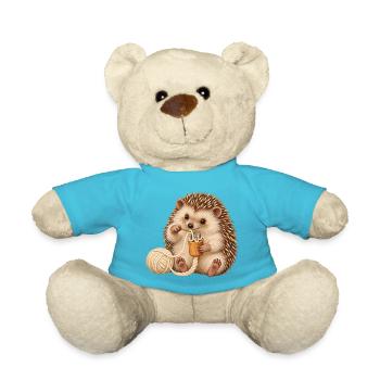 Igel arbeitet mit einer Strickliesel - Teddy - Atollblau - Vorne