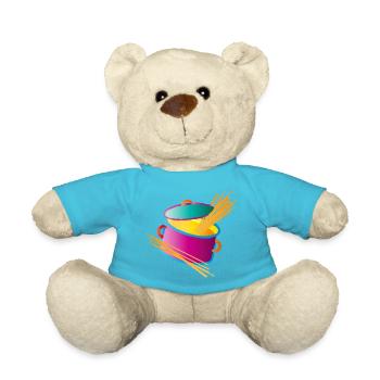 knallig bunter Kochtopf mit Deckel und Spaghetti - Teddy - Atollblau - Vorne