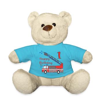 Feuerwehrauto Happy Birthday 1 - Teddy - Atollblau - Vorne