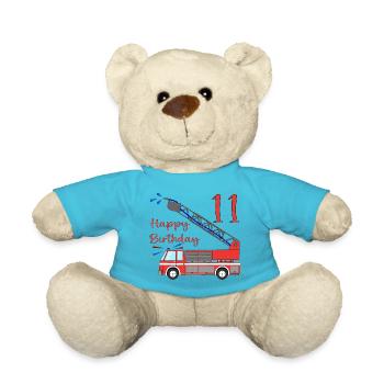 Camion de pompiers Joyeux anniversaire 11 - Nounours - bleu outremer - Devant