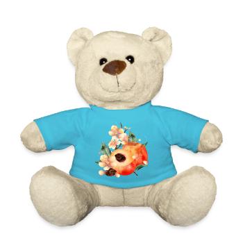 Pfirsichhälfte,Pfirsiche,Blätter & Pfirsichblüten - Teddy - Atollblau - Vorne