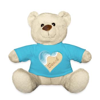 Heart-shaped beach motif with Beach lettering - Teddy Bear - atoll blue - Front
