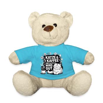 Katze und Kaffee und alles wird gut - Teddy - Atollblau - Vorne