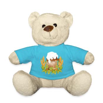 Rustikaler Bierkrug in Holzoptik mit Hopfen & Malz - Teddy - Atollblau - Vorne