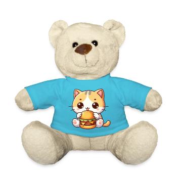 chat mignon dessin animé cheeseburger restauration rapide joie - Nounours - bleu outremer - Devant