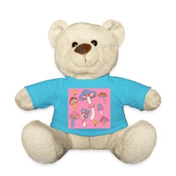 Retro Mushroom Pattern – Psychedelic 70s Design - Teddy - Atollblau - Vorne