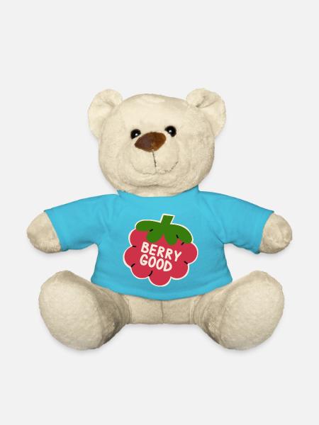 Lustiges Beeren-Shirt mit Himbeermotiv – süßes Frucht-Shirt - Teddy - Atollblau