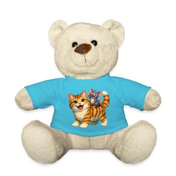 Glückliche Katze mit verspielter Maus - Teddy - Atollblau - Vorne