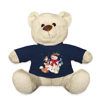 Snowman with fox, robin and hare - Teddy Bear - french navy - Front