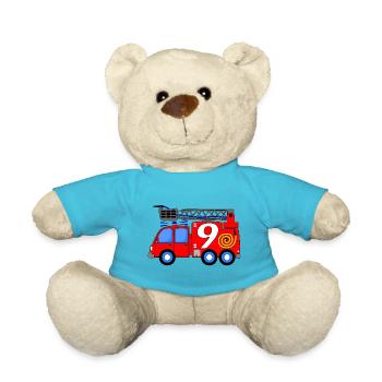 Feuerwehrfahrzeug 9 Geburtstag Kinder - Teddy - Atollblau - Vorne