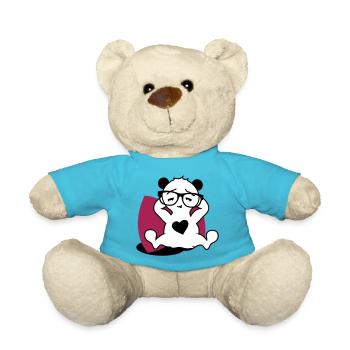 Panda mit Nerd Brille und Herz Button beim relaxen - Teddy - Atollblau - Vorne