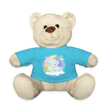 Cute elephant family on a cloud with moon - Teddy Bear - atoll blue - Front