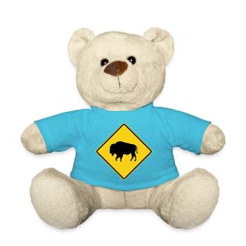 Bison Warning Sign - Teddy Bear - atoll blue - Front