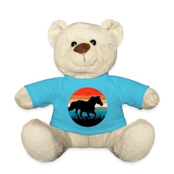 Pferde, Pferd retro Vintage Sonnenuntergang - Teddy - Atollblau - Vorne