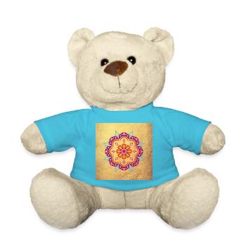 Affiche Mandala Ornement Or Fleur Yoga Inde om - Nounours - bleu outremer - Devant