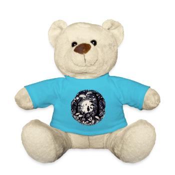 Girl in mystical fairytale forest with flowers - Teddy Bear - atoll blue - Front