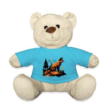Aquarelle de renard cool dans la forêt - Street Art - Nounours - bleu outremer - Devant