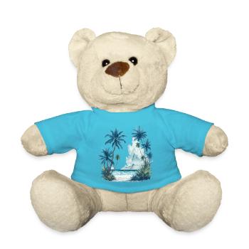 Watercolor Painting of a Beach with Palm Trees - Teddy Bear - atoll blue - Front