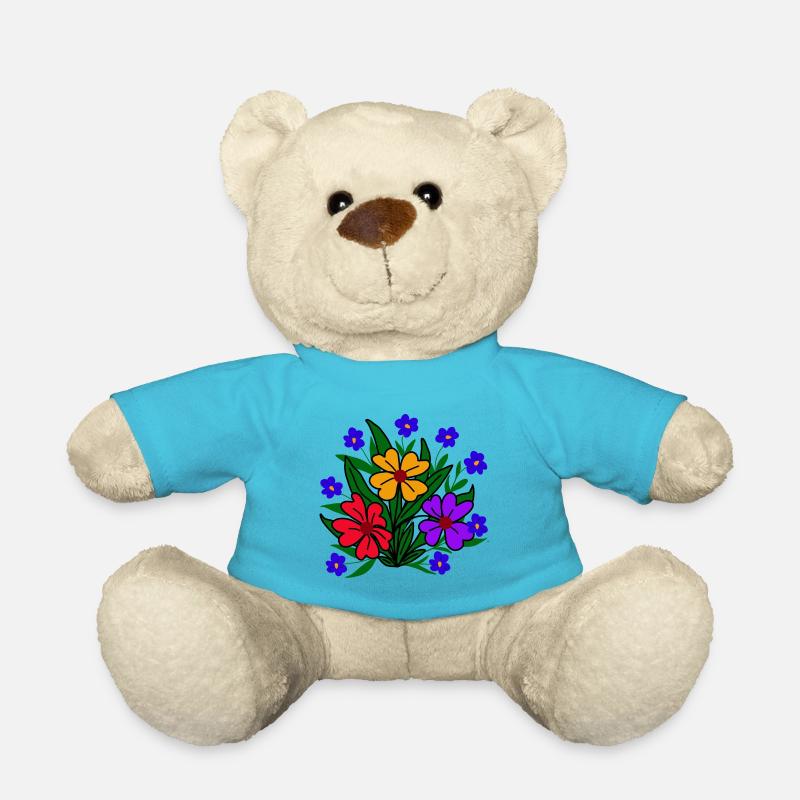 bunte Blume Blütenmuster Blumenranke Blüte floral - Teddy - Atollblau