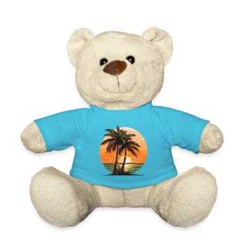 Cocotiers sur la plage devant un coucher de soleil - Nounours - bleu outremer - Devant