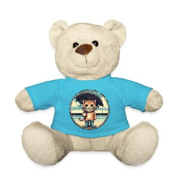 Laughing cat with rubber boots and umbrella - Teddy Bear - atoll blue - Front