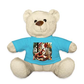 Fuchs im Wald Retro Vintage Street Art Style - Teddy - Atollblau - Vorne