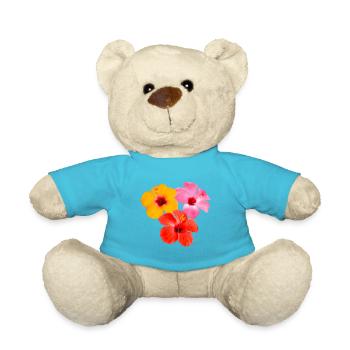 Hibiscus Trio - Tropical Flowers - Teddy Bear - atoll blue - Front