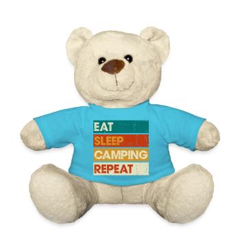 Essen Schlaf Camping Wiederholung Gestreifte Grafik - Teddy - Atollblau - Vorne