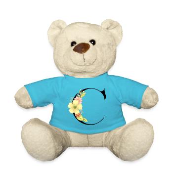 Elegant letter 'C' with flowers - Teddy Bear - atoll blue - Front