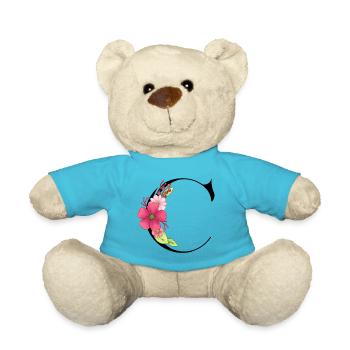 Elegant letter 'C' with flowers - Teddy Bear - atoll blue - Front