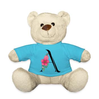 Elegant letter 'A' with flowers - Teddy Bear - atoll blue - Front