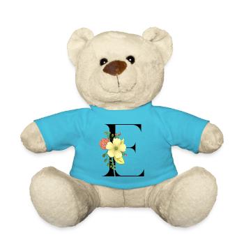 Elegant letter 'E' with flowers - Teddy Bear - atoll blue - Front