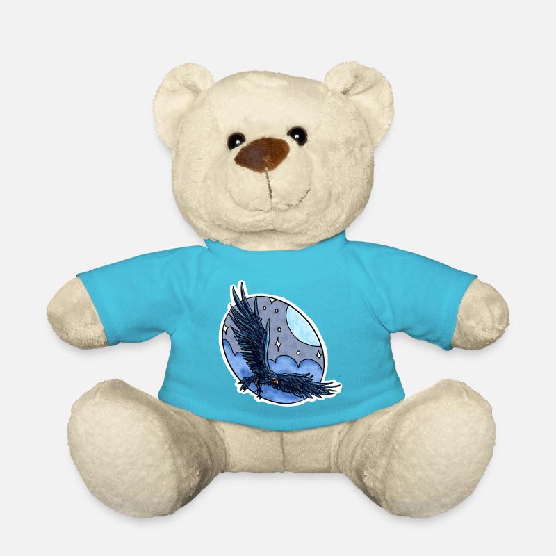 Rabe im Flug vor Nachthimmel - Teddy - Atollblau