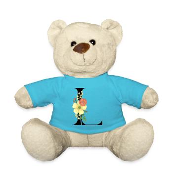 Elegant letter 'L' with flowers - Teddy Bear - atoll blue - Front